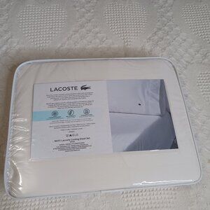 Lacoste Sheet Set White 4pcs Cooling Solid 100% Cotton size Queen